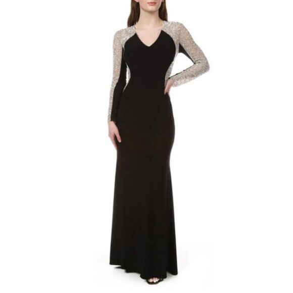 Xscape Black Nude Silver Crystal Beaded Gown - Picture 1 of 2